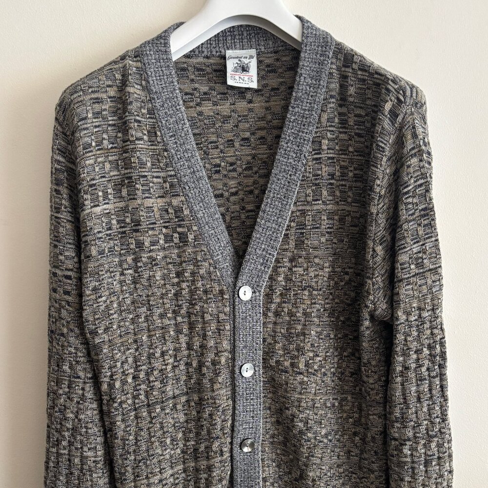S.N.S. Herning Gray Brown Heather Cotton Wool  Textured Knit Cardigan - XL